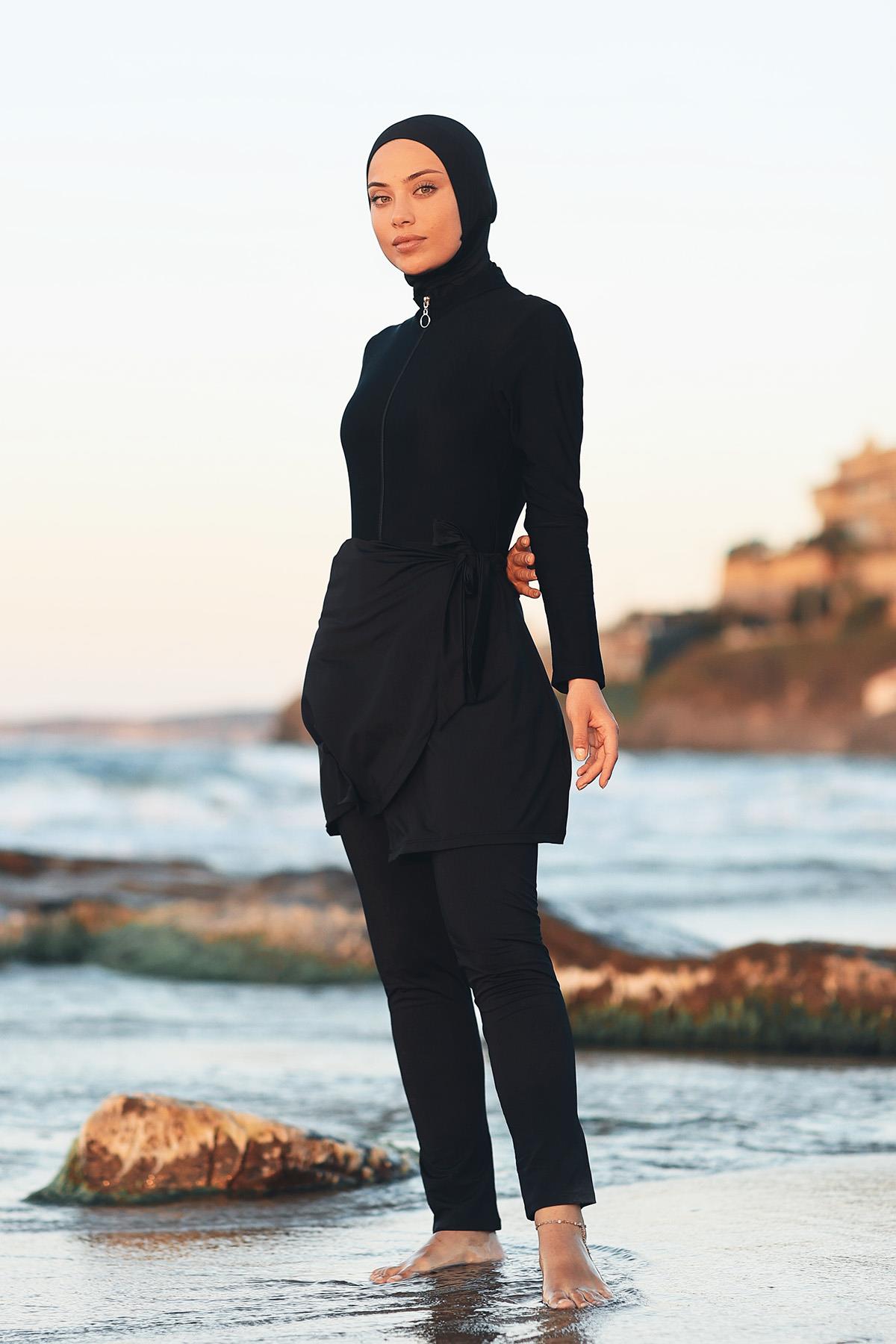 Havuz Deniz Bağlanabilir Likralı Etek Pareo Siyah RP005 Remsa Mayo