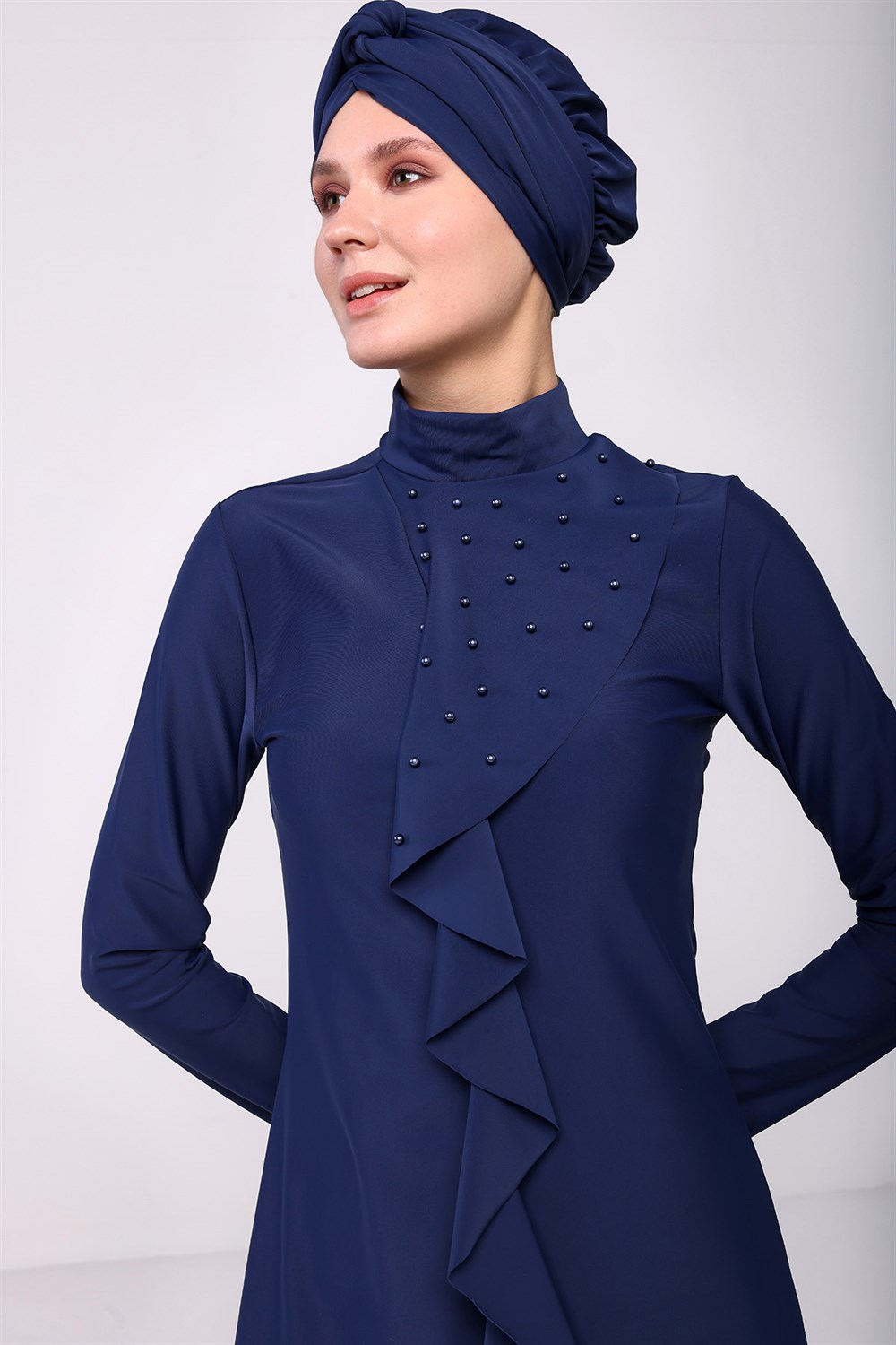 İnci Fırfır Detay Tam Kapalı Tesettür Mayo 2130 Koyu Lacivert Remsa Mayo