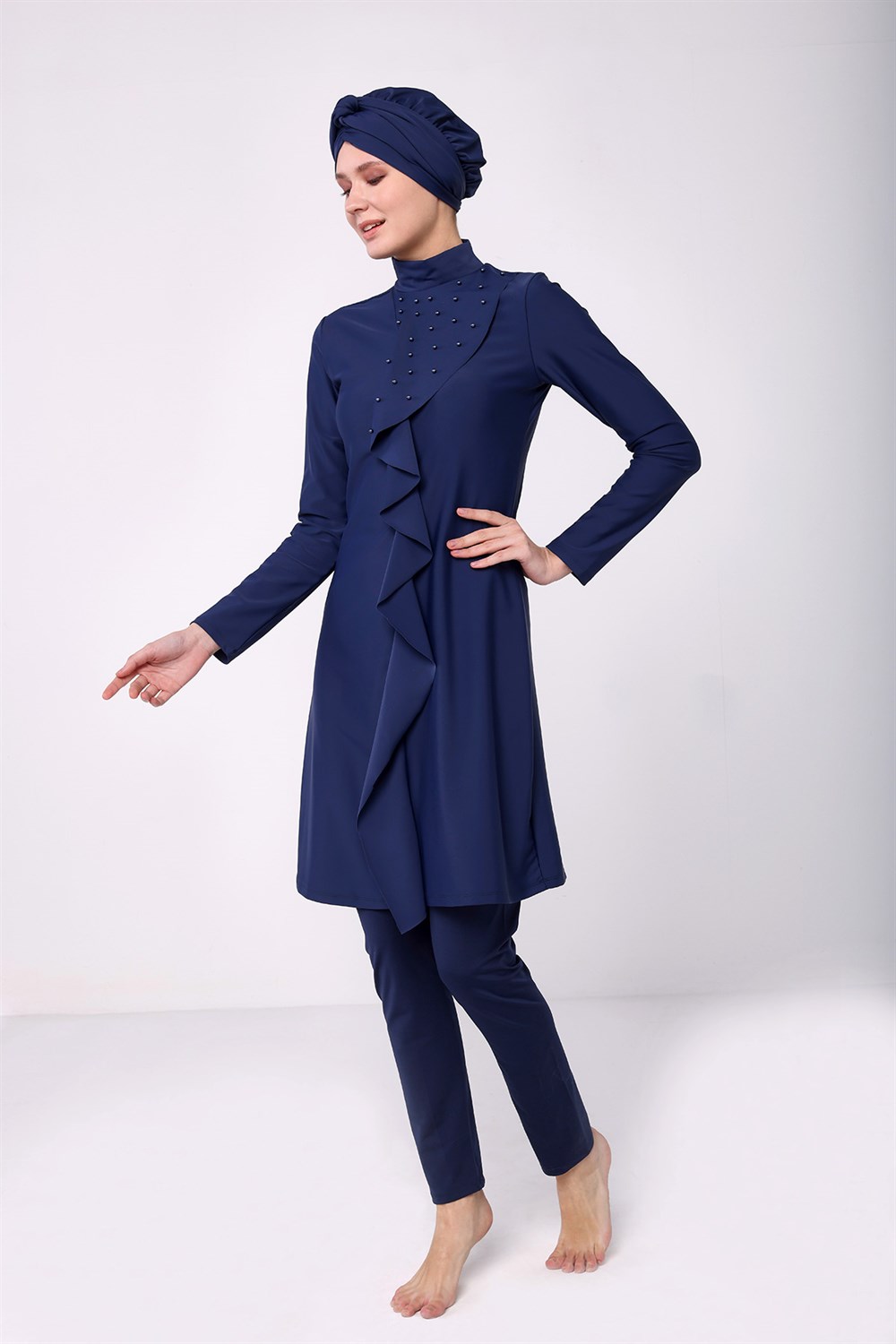 İnci Fırfır Detay Tam Kapalı Tesettür Mayo 2130 Koyu Lacivert Remsa Mayo