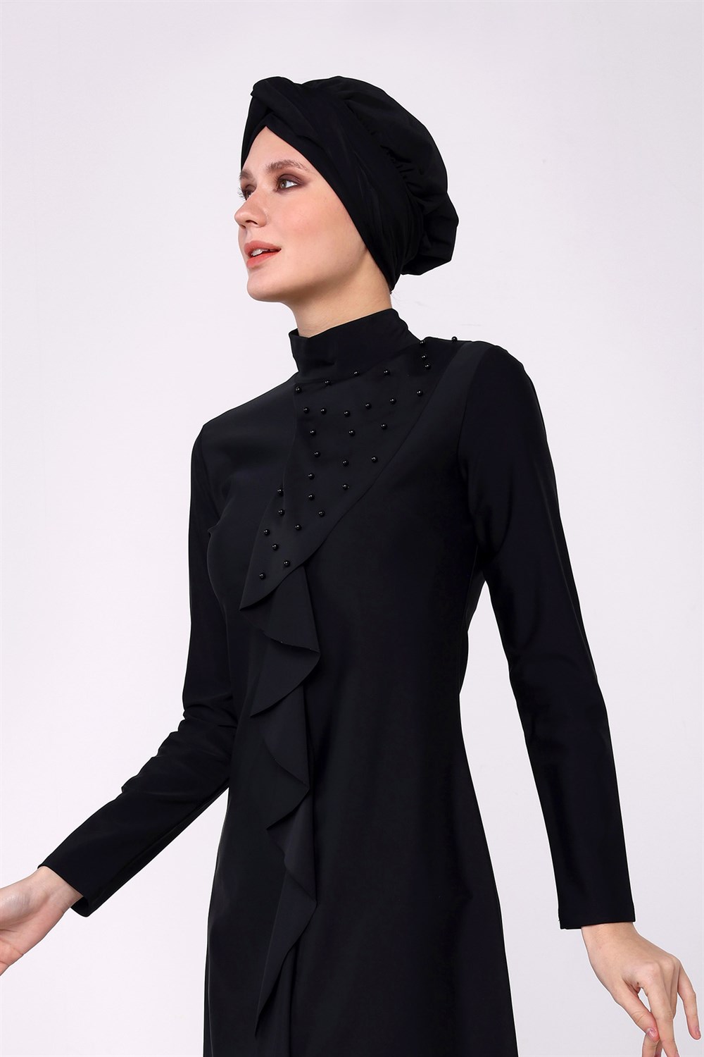 İnci Fırfır Detay Tam Kapalı Tesettür Mayo 2130 Siyah Remsa Mayo