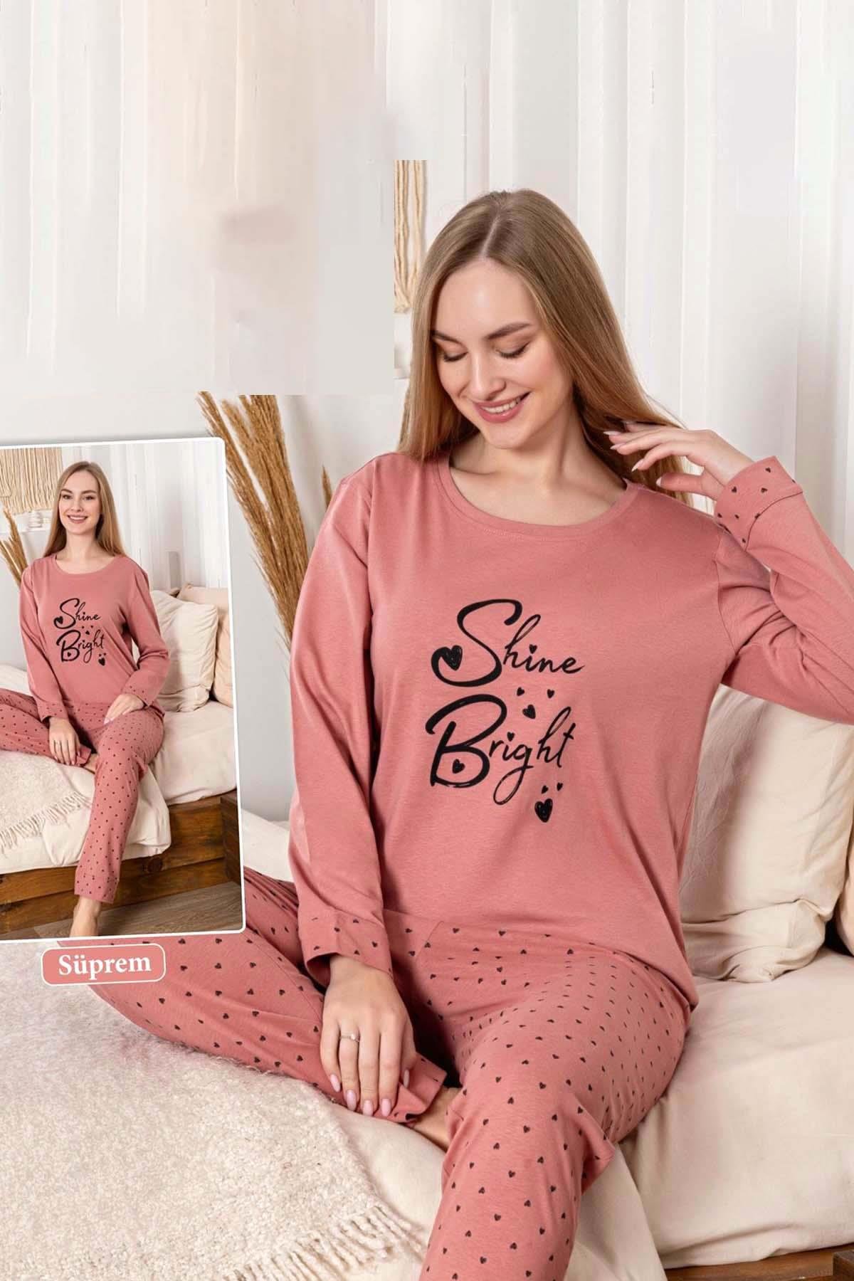 Kadın Kalp Desen Suprem Pijama Takımı 0462 Pembe04