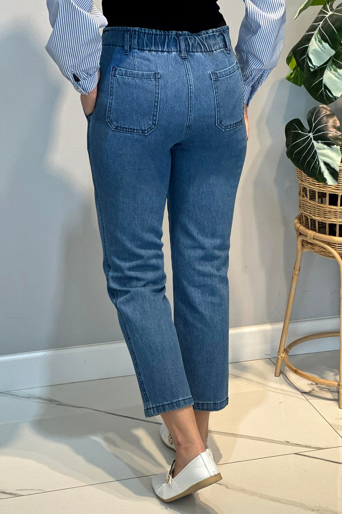 Kadın Mom Jean Pantolon 16031 Mavi