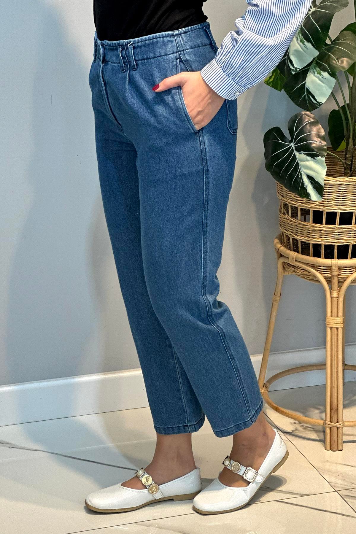 Kadın Mom Jean Pantolon 16031 Mavi