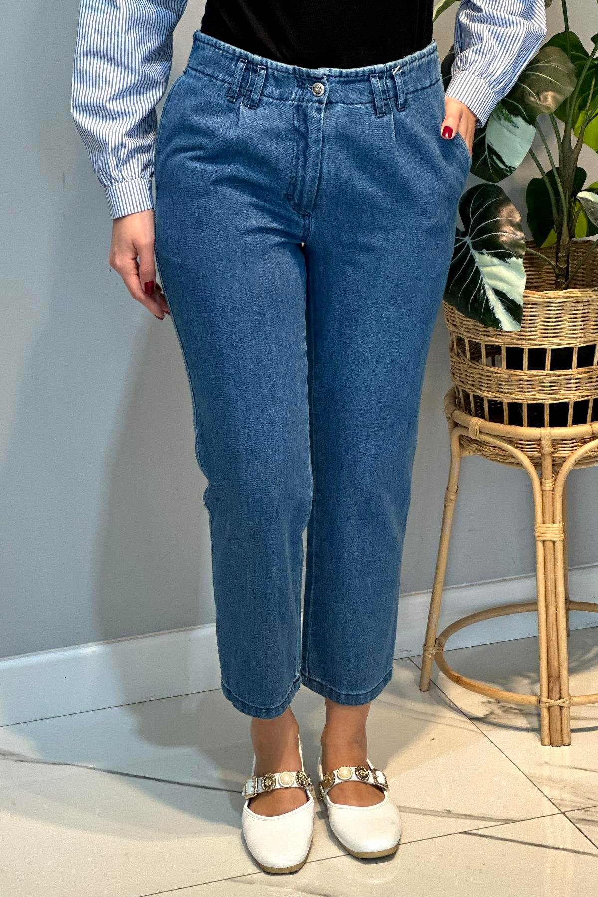 Kadın Mom Jean Pantolon 16031 Mavi