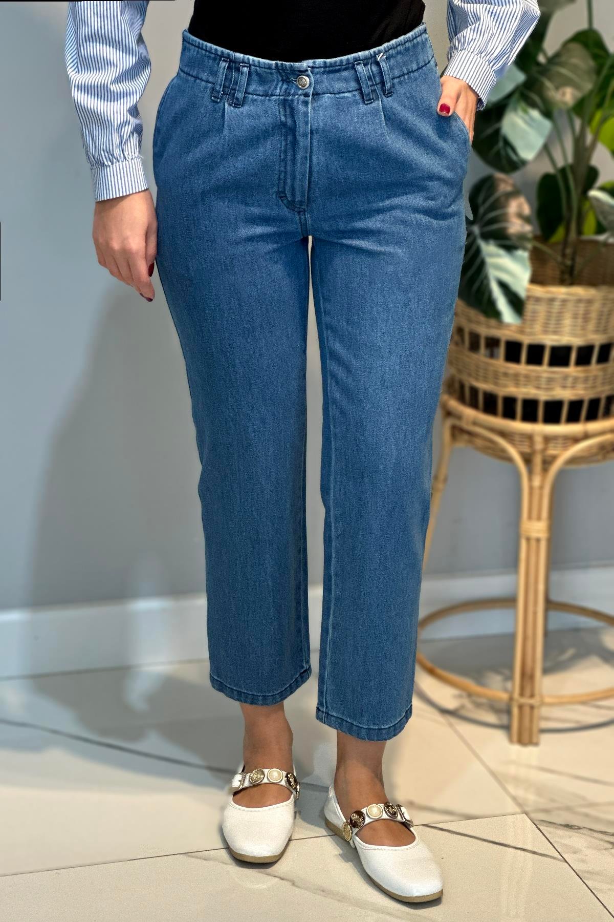 Kadın Mom Jean Pantolon 16031 Mavi