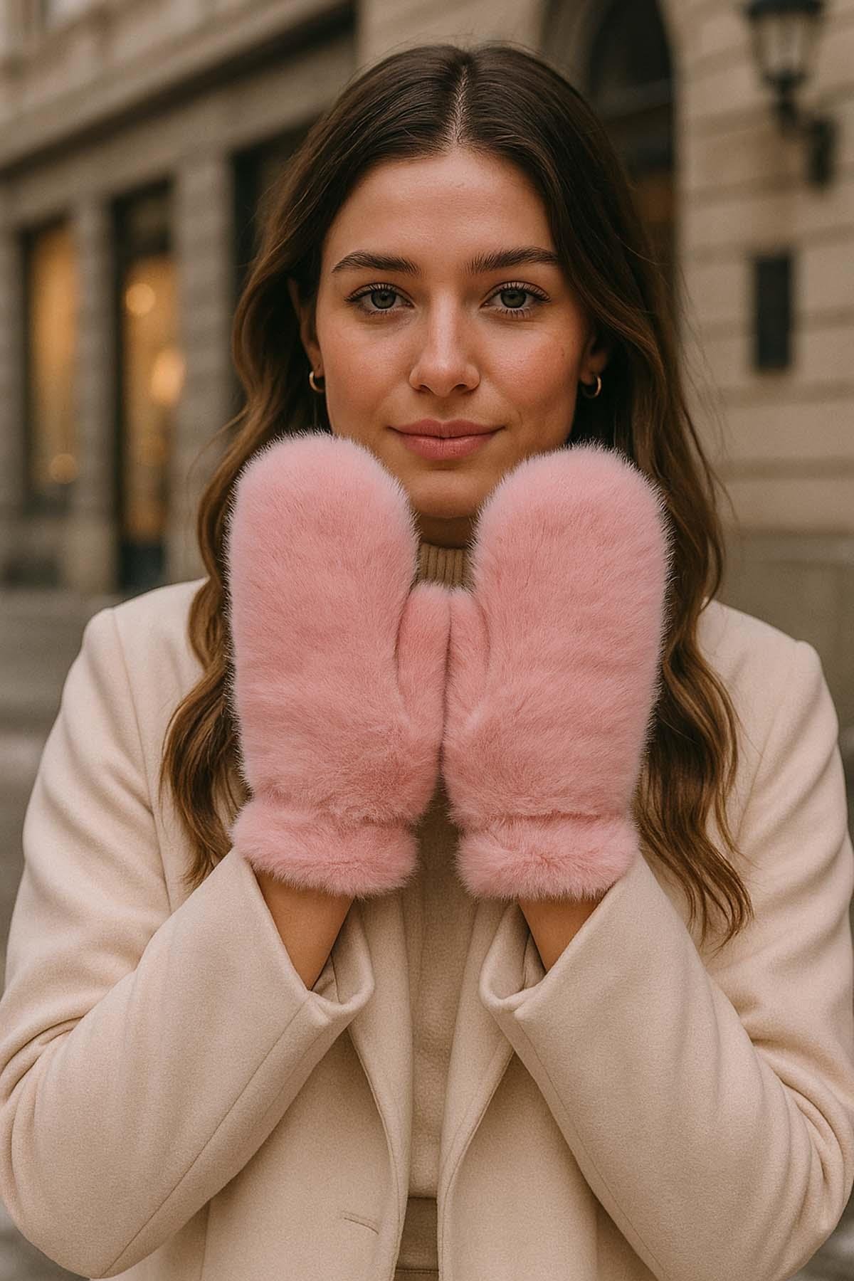 Kadın Peluş Eldiven ELD-32 Pudra