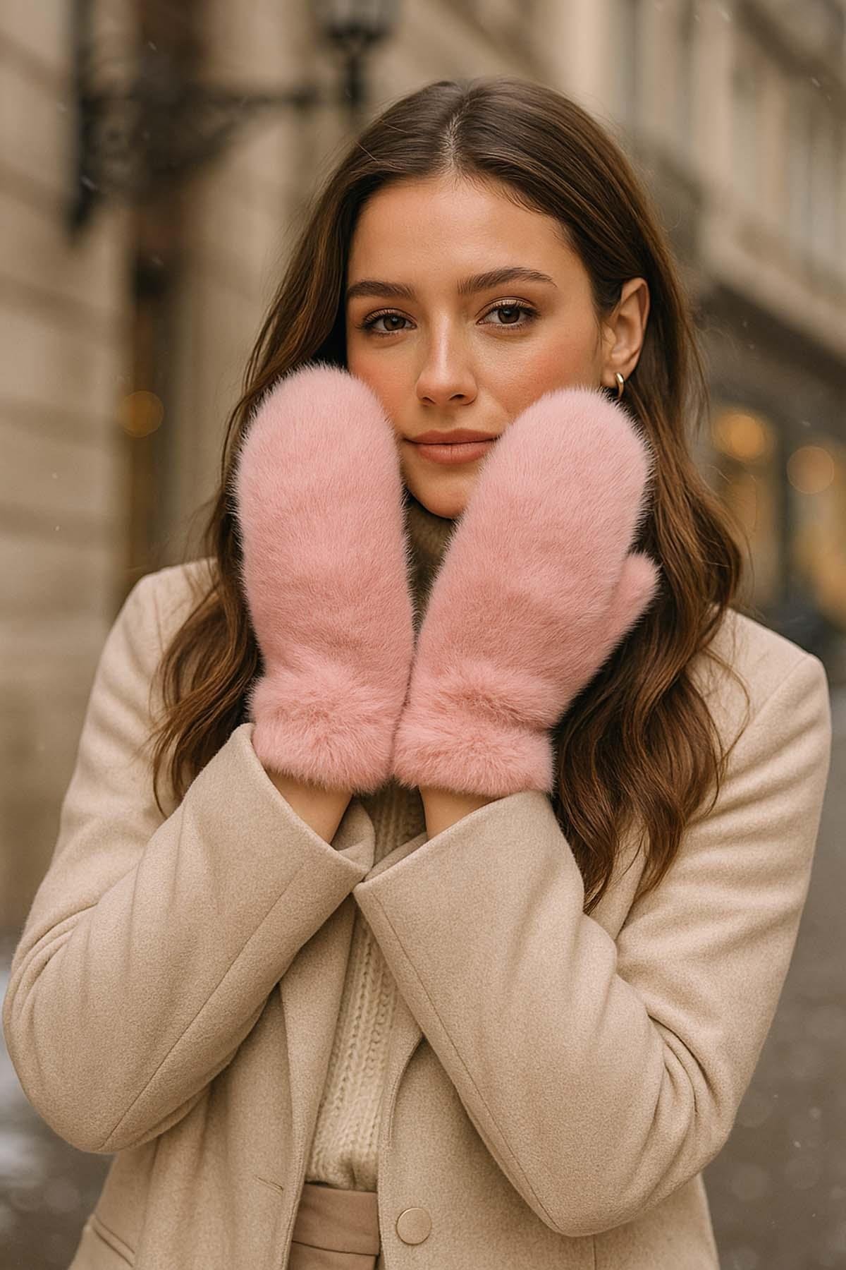 Kadın Peluş Eldiven ELD-32 Pudra