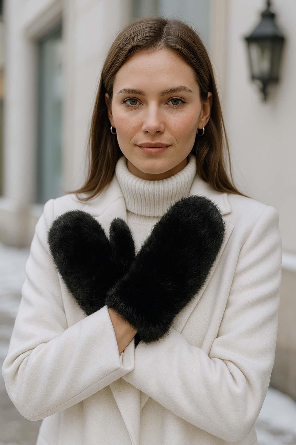 Kadın Peluş Eldiven ELD-32 Siyah