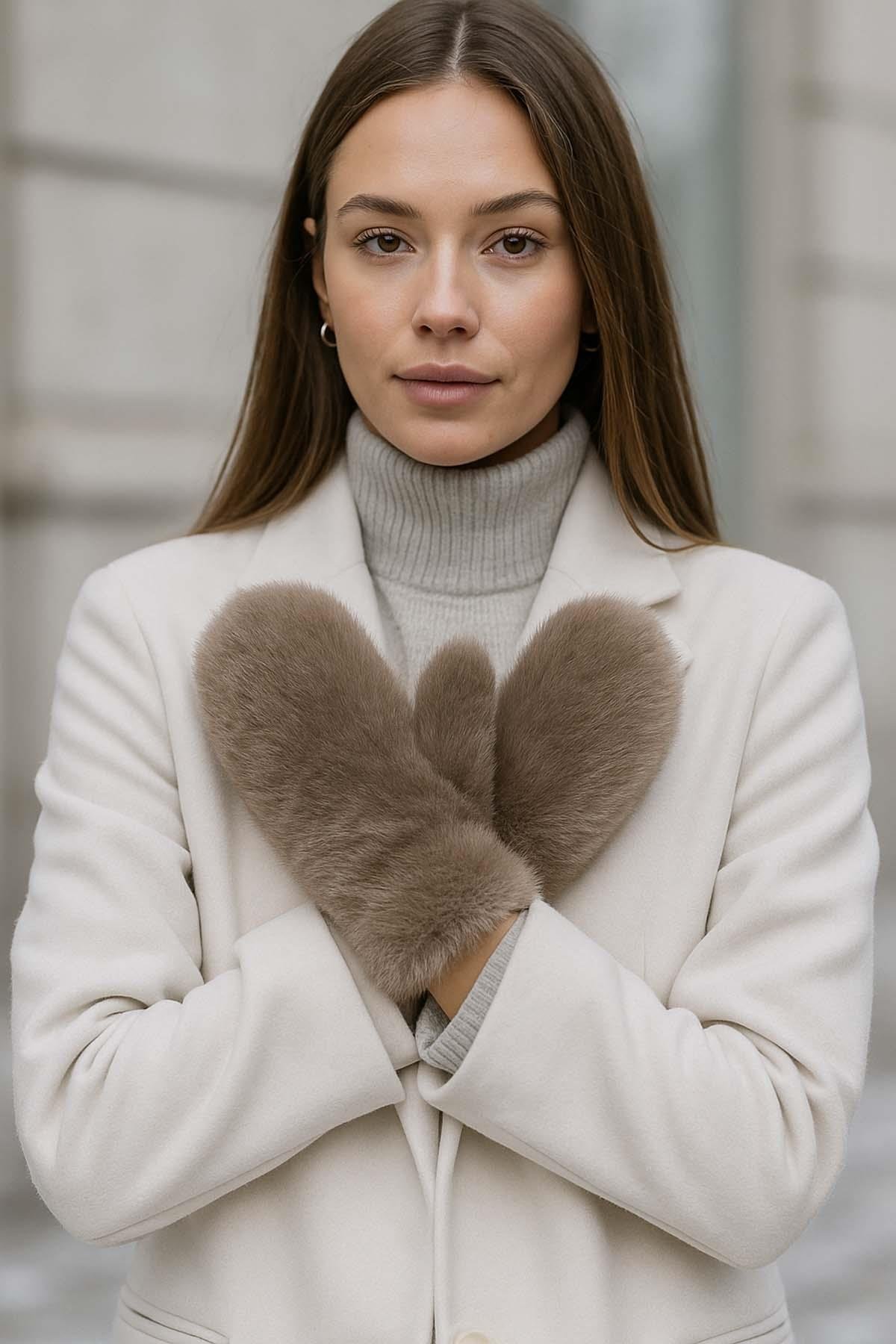 Kadın Peluş Eldiven ELD-32 Vizon