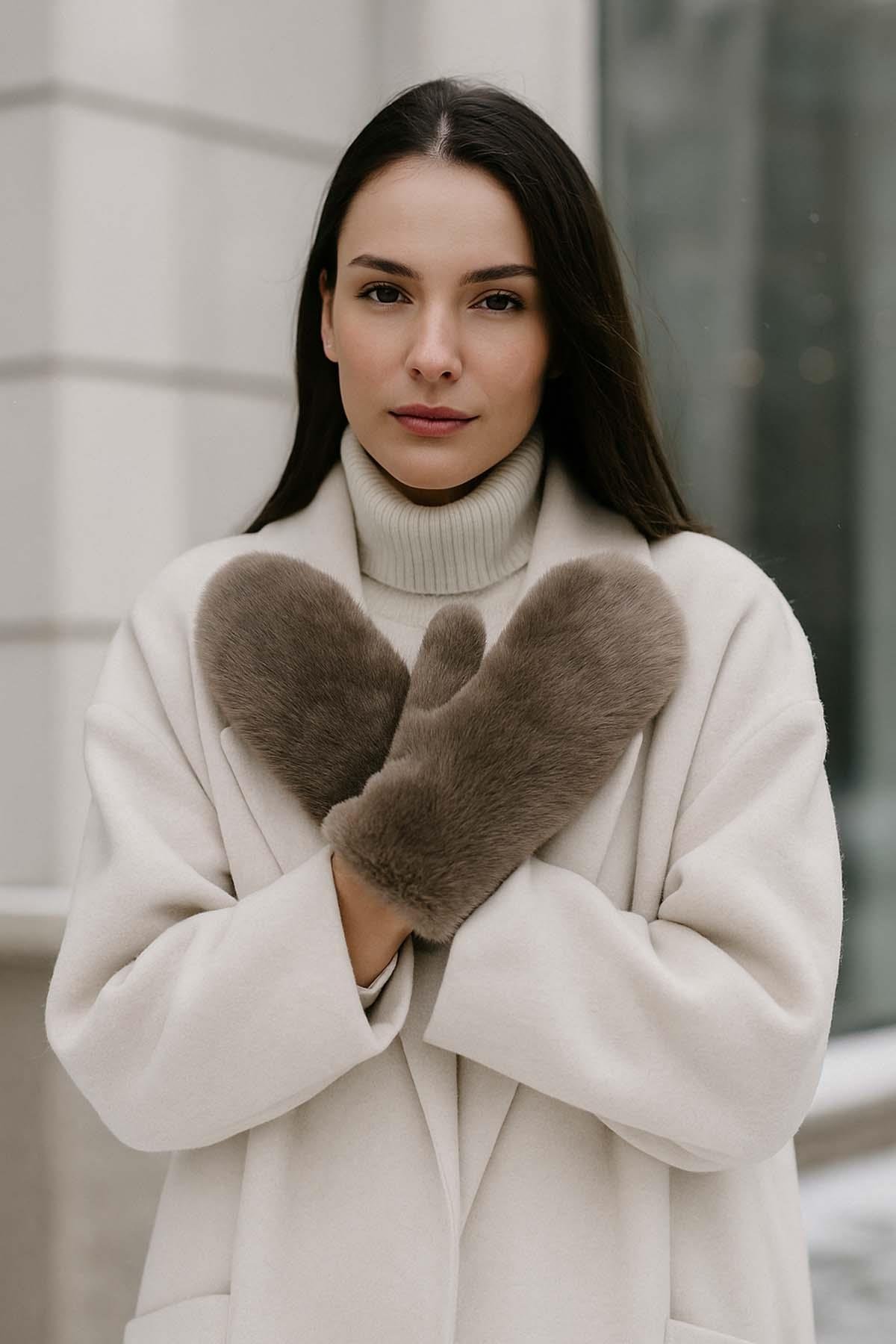 Kadın Peluş Eldiven ELD-32 Vizon