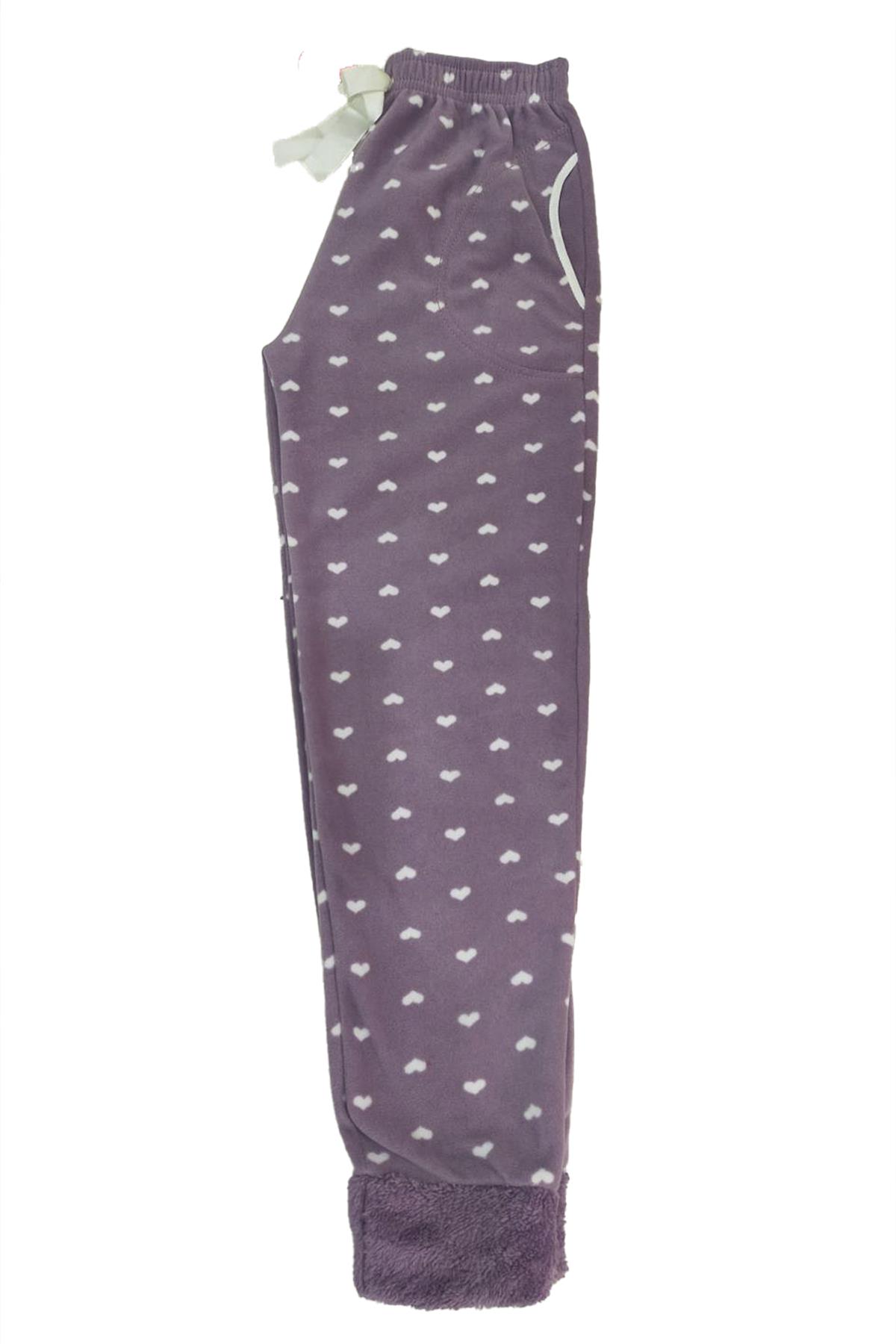 Kadın Polar Manşetli Pijama Tek Alt Kalp 130 Lila