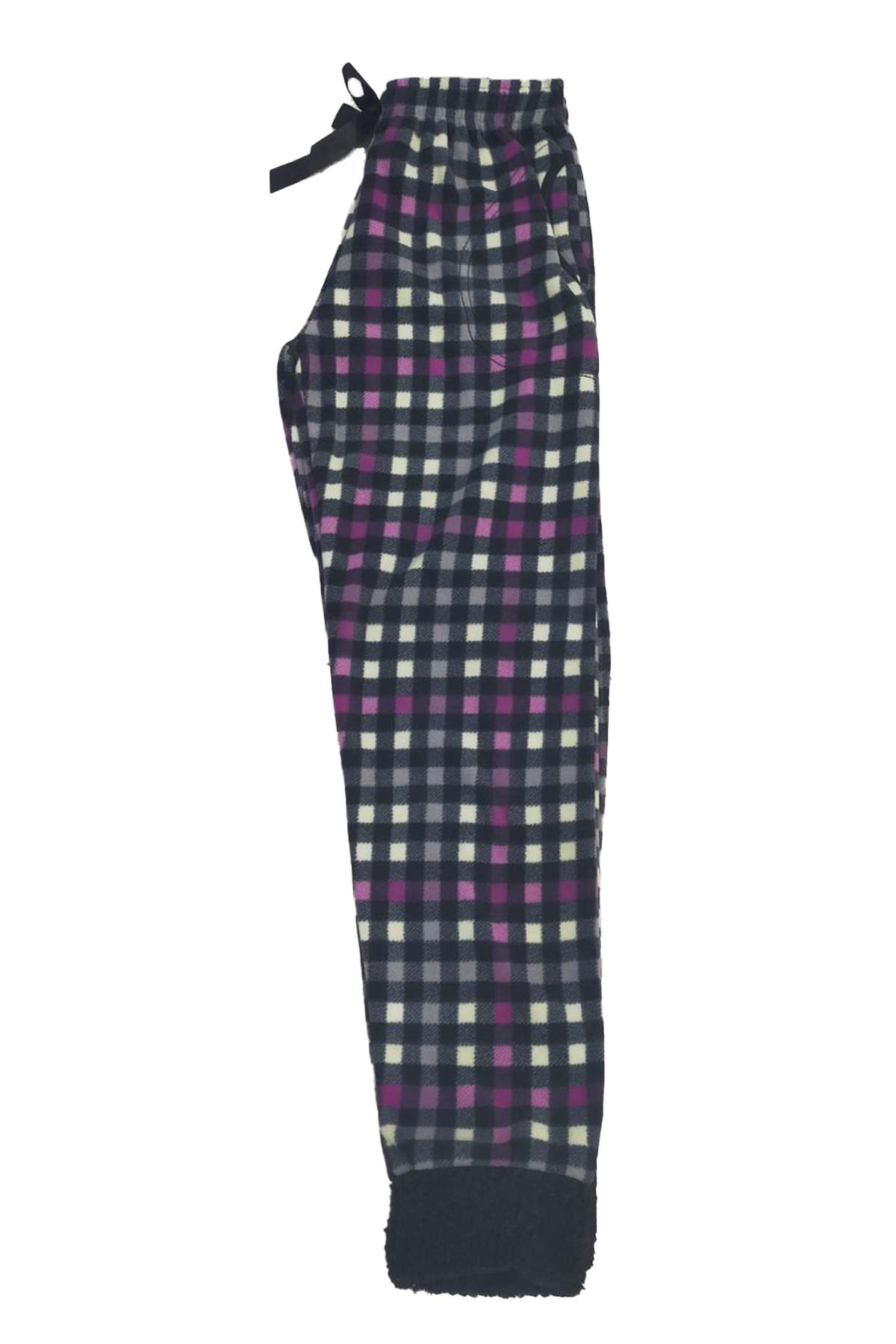 Kadın Polar Manşetli Pijama Tek Alt Kare 130 Mor