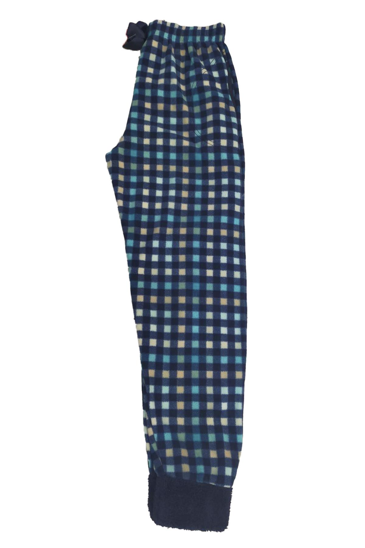 Kadın Polar Manşetli Pijama Tek Alt Kare 130 Lacivert