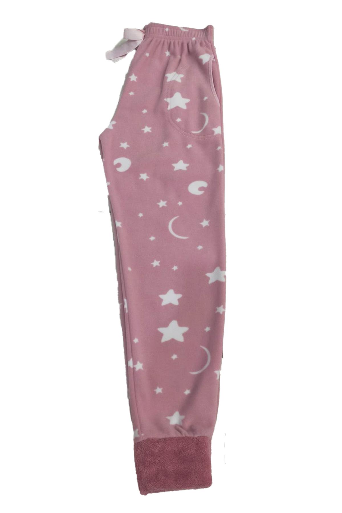 Kadın Polar Manşetli Pijama Tek Alt Yıldız 130 Pudra
