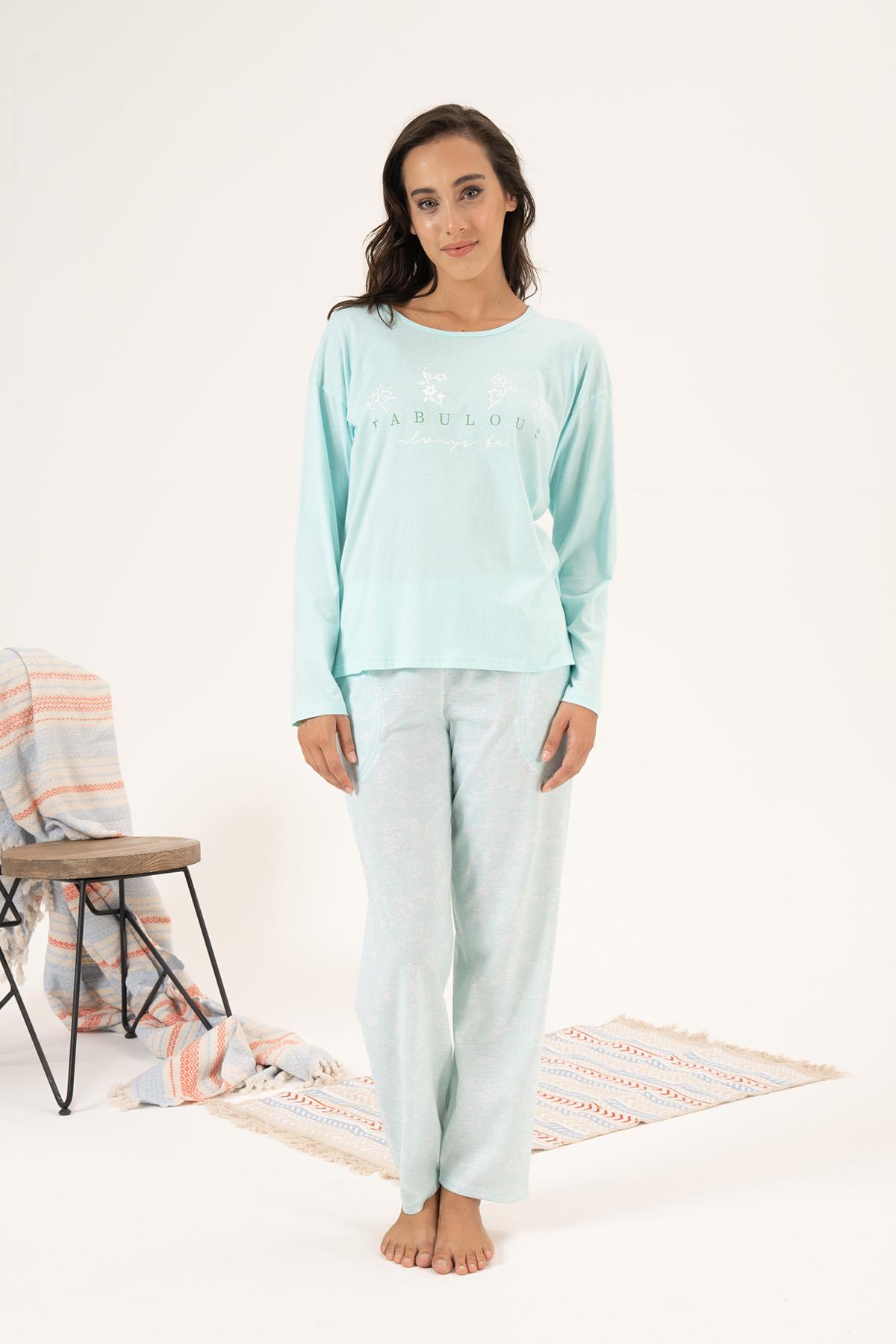 Kadın Süprem Uzun Kollu Pijama Takımı 24121 Mint