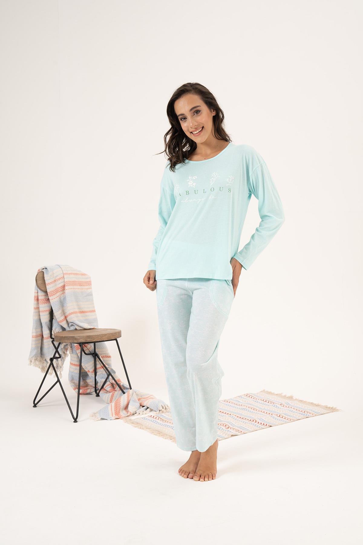 Kadın Süprem Uzun Kollu Pijama Takımı 24121 Mint