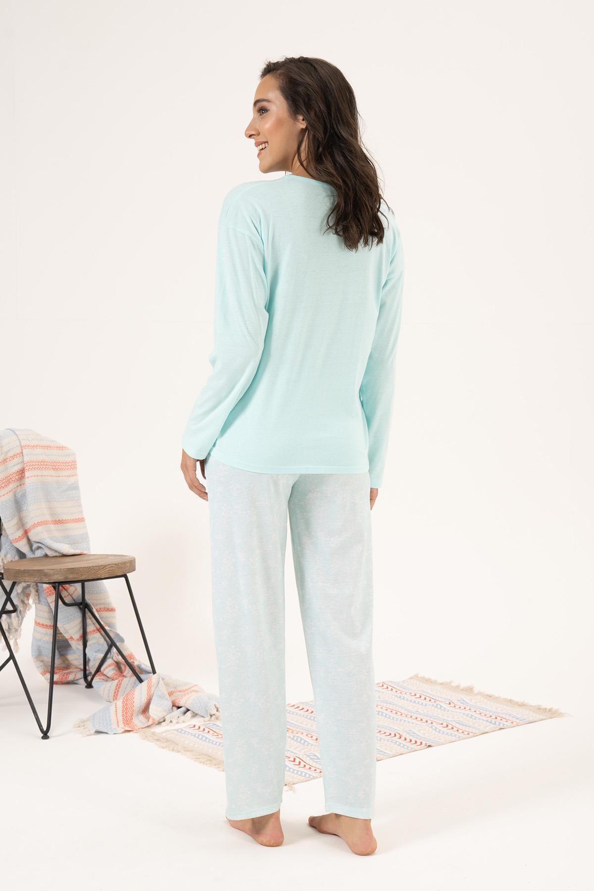 Kadın Süprem Uzun Kollu Pijama Takımı 24121 Mint