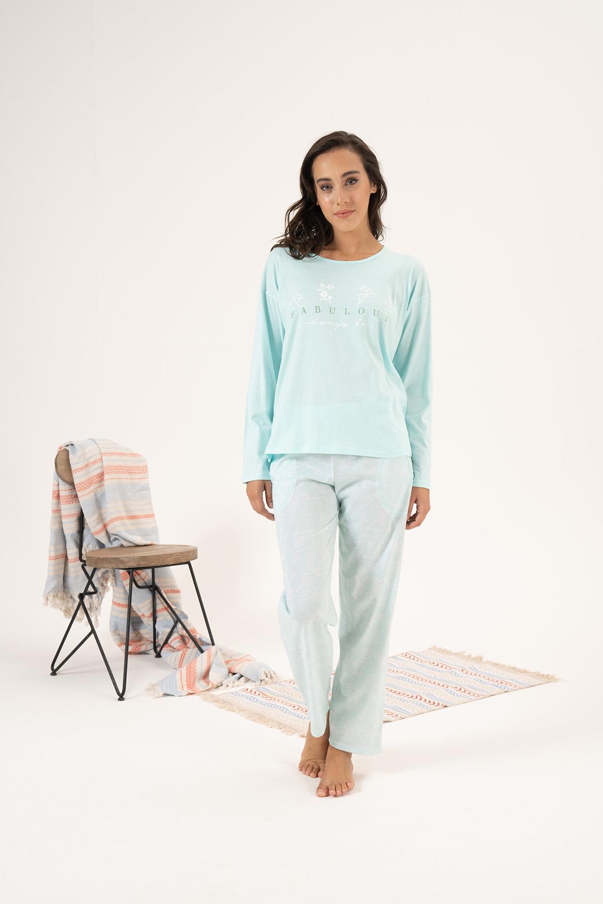 Kadın Süprem Uzun Kollu Pijama Takımı 24121 Mint