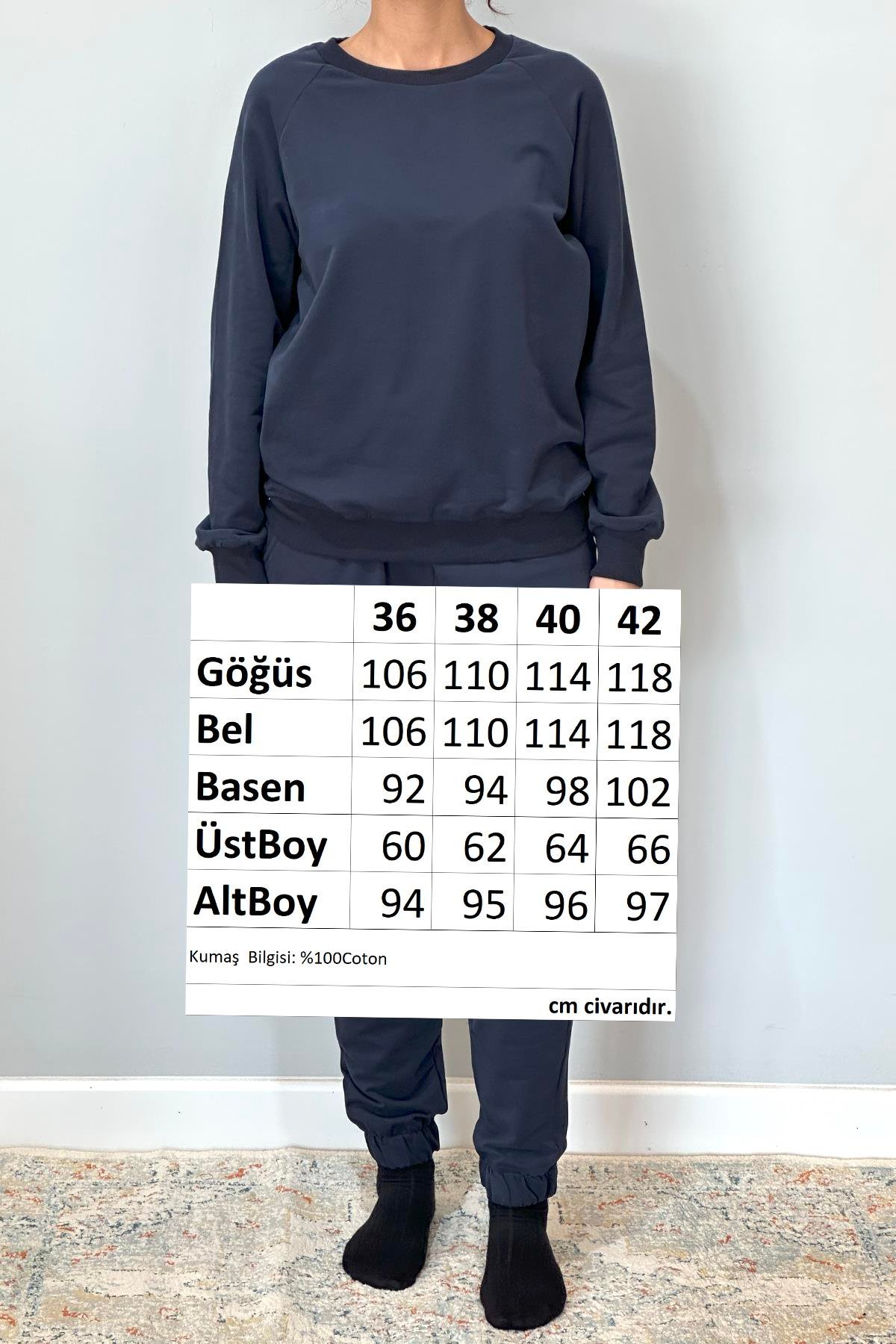 Kadın Sweatshirt Paçası Lastikli Eşofman Takımı 8006 Lacivert