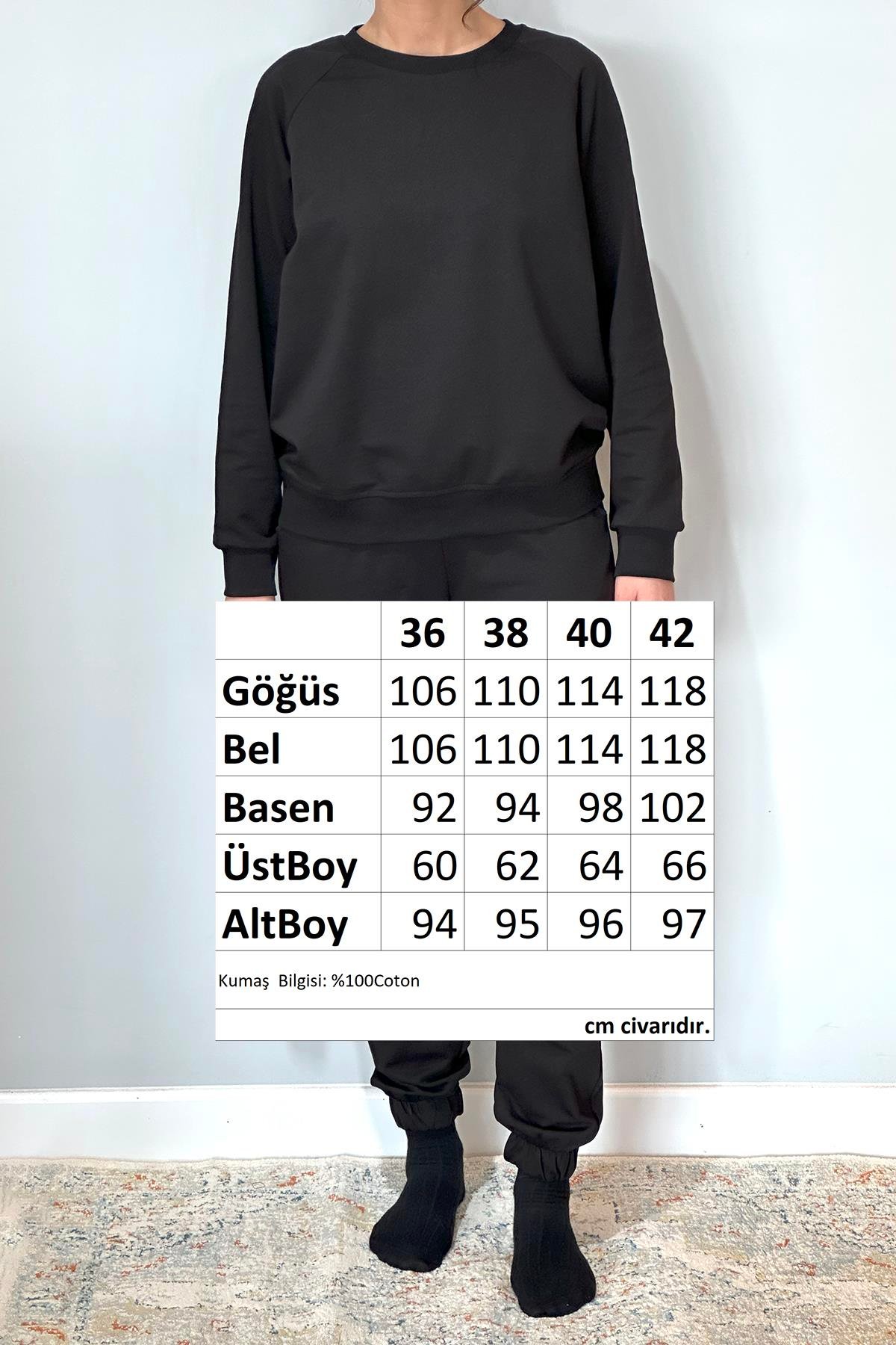 Kadın Sweatshirt Paçası Lastikli Eşofman Takımı 8006 Siyah 