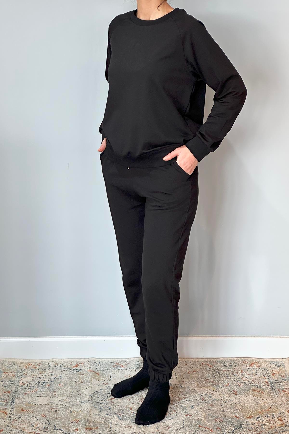 Kadın Sweatshirt Paçası Lastikli Eşofman Takımı 8006 Siyah 