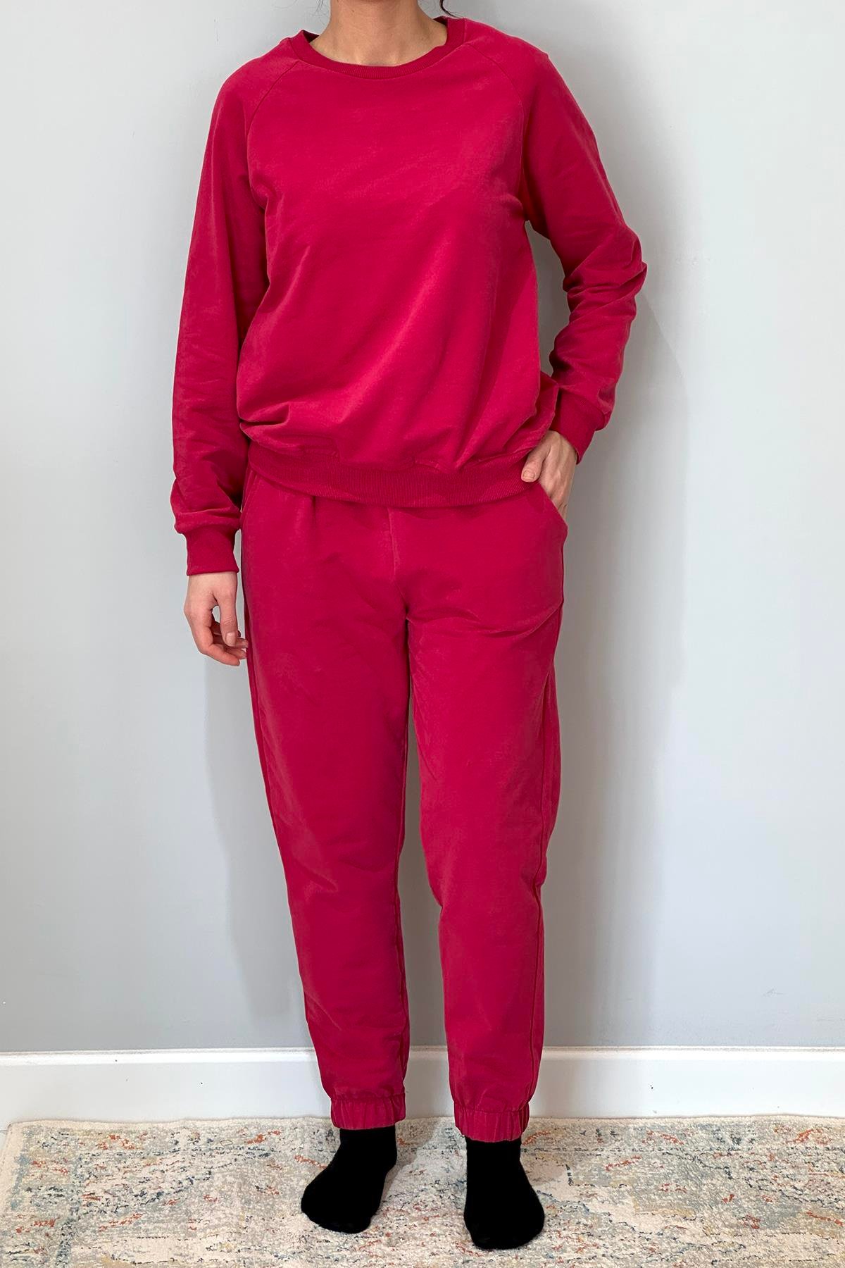 Kadın Sweatshirt Paçası Lastikli Eşofman Takımı 8006 Bordo