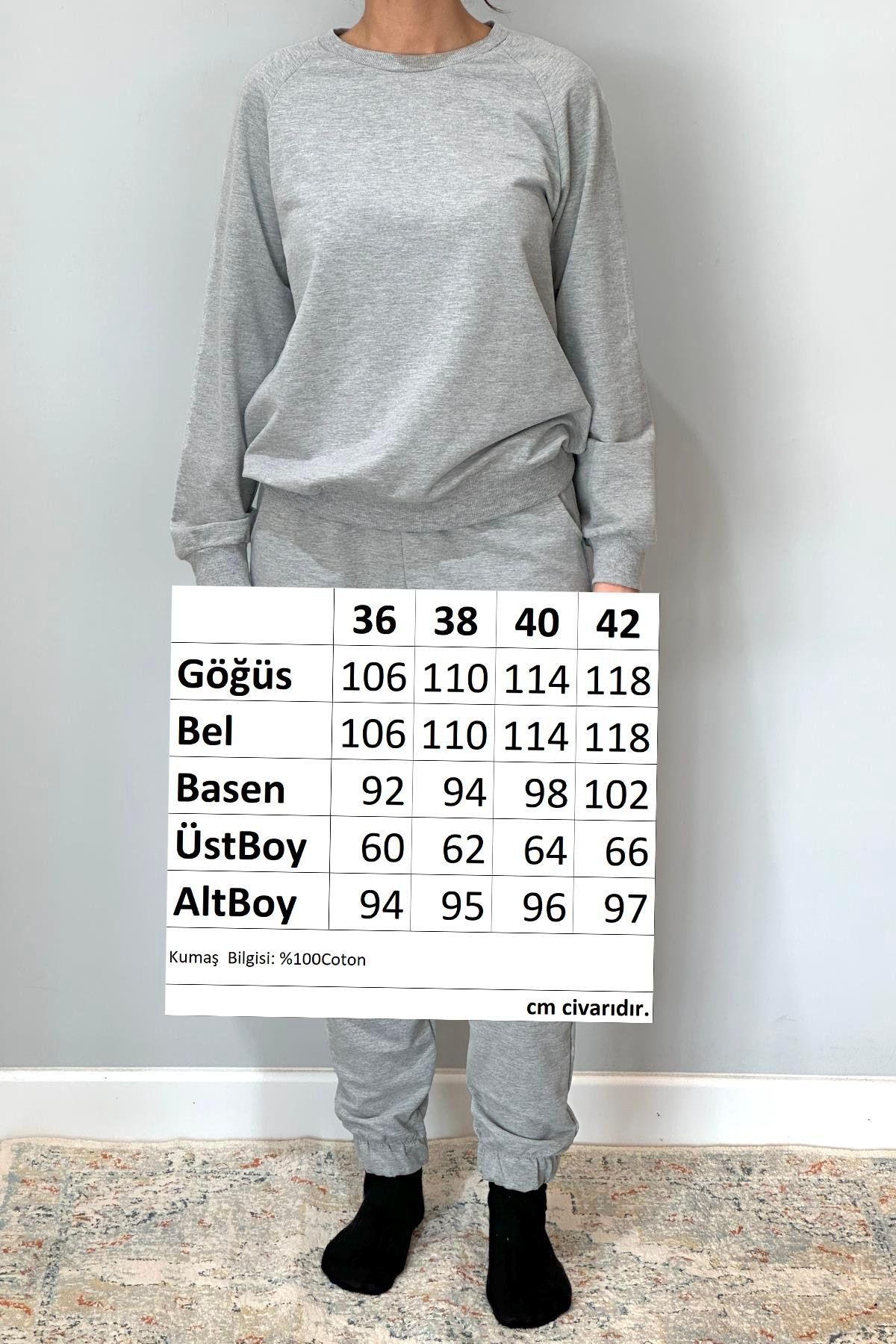 Kadın Sweatshirt Paçası Lastikli Eşofman Takımı 8006 Gri