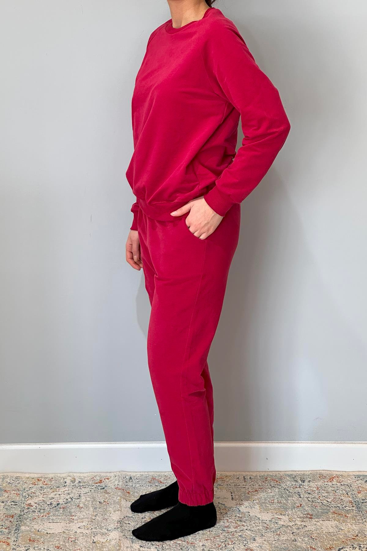 Kadın Sweatshirt Paçası Lastikli Eşofman Takımı 8006 Bordo