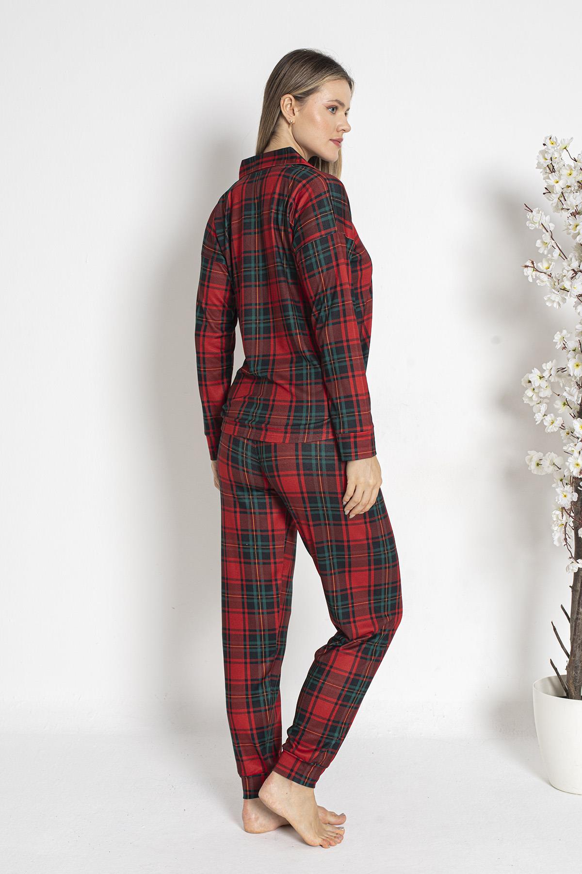 Kadın Termal Önü Düğmeli Pijama Takımı 24494 Bordo