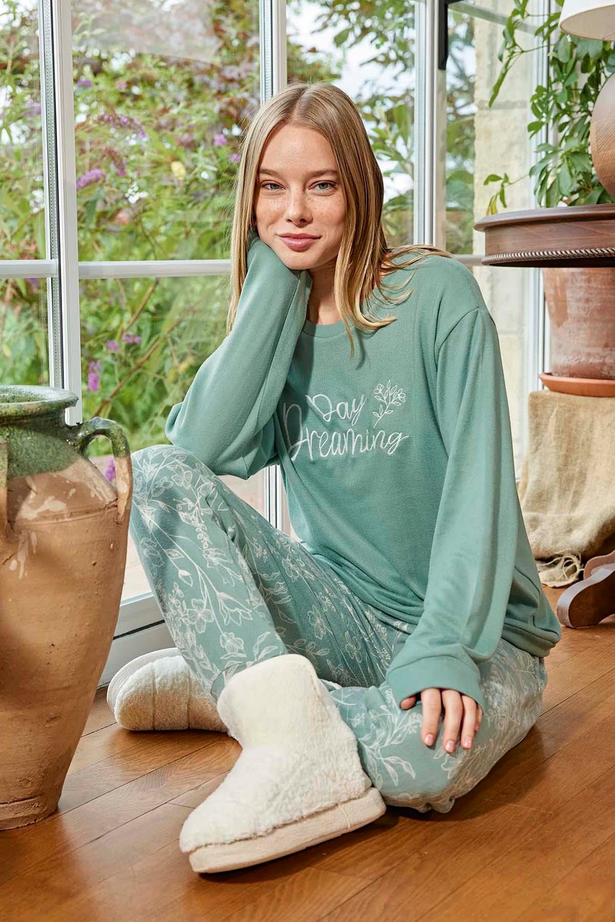 Kadın Termal Uzun Kol Pijama Takımı 30009 Mint