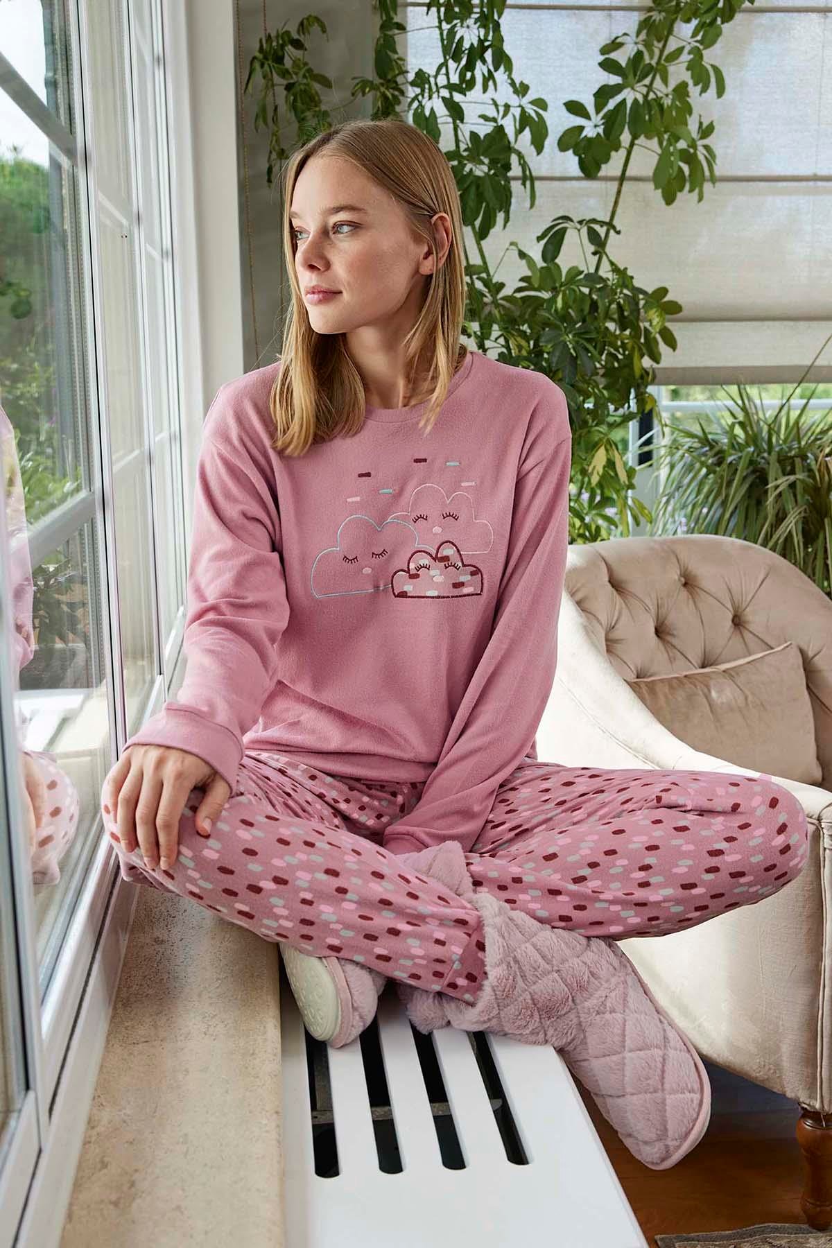 Kadın Termal Uzun Kol Pijama Takımı 30021 Pembe