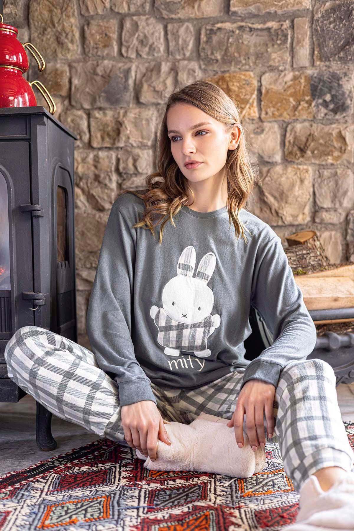 Kadın Termal Uzun Kol Pijama Takımı 30062 Gri