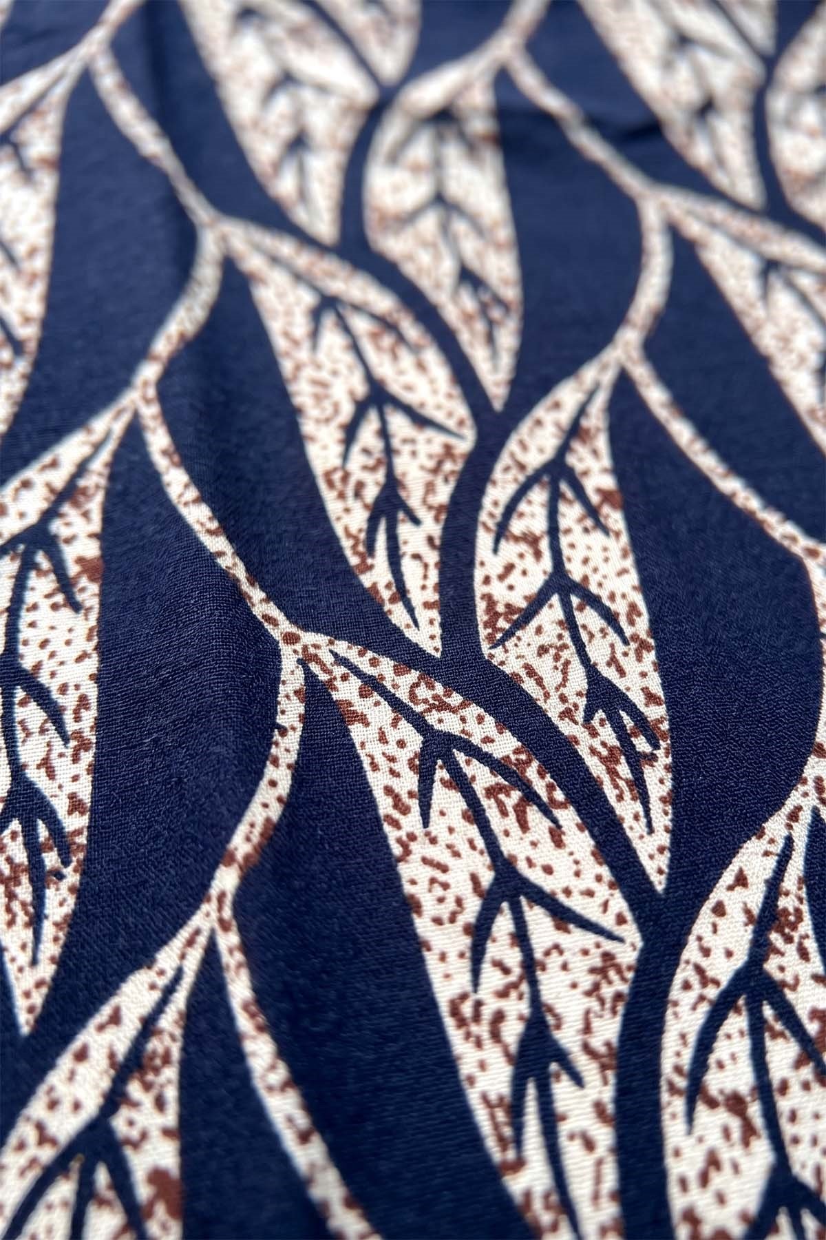Kadın Yaprak Desen Kısa Kol Viskon Elbise Pijama 25238-4 Siyah02