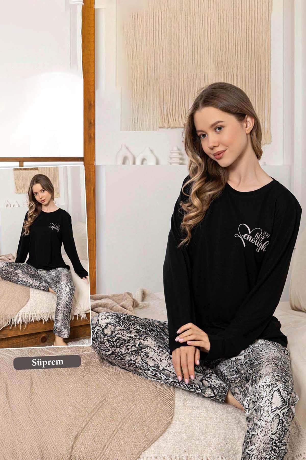 Kadın Yılan Desen Suprem Pijama Takımı 0330 Siyah