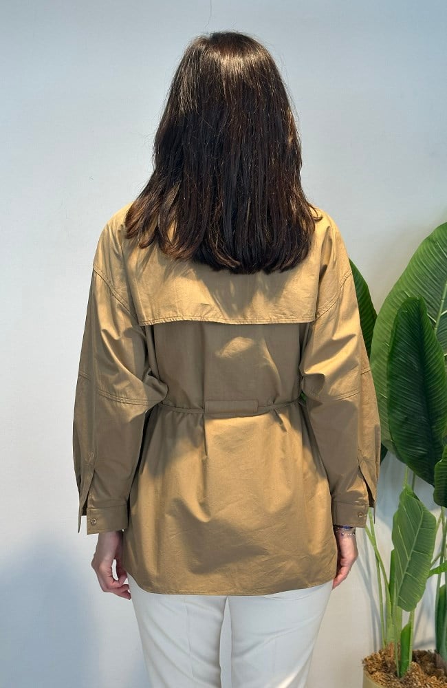 Kadriye Baştürk Cebi Biye Kemerli Oversize Gömlek 223 Camel