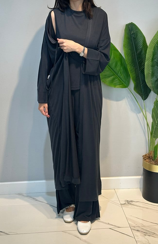 Kadriye Baştürk Modal Cupra Pantolonlu Bluz Abaya Takım 410 Siyah