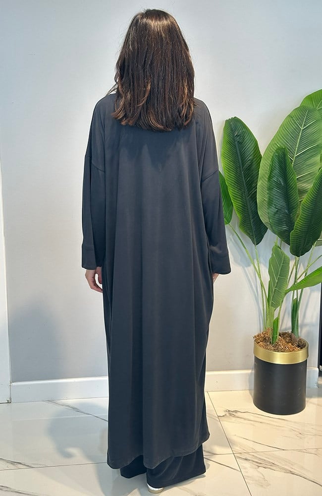 Kadriye Baştürk Modal Cupra Pantolonlu Bluz Abaya Takım 410 Siyah