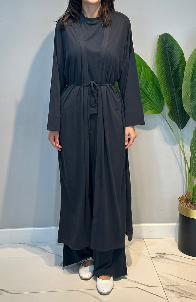 Kadriye Baştürk Modal Cupra Pantolonlu Bluz Abaya Takım 410 Siyah