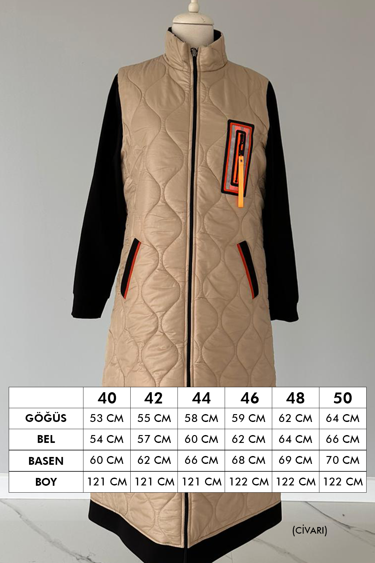 Kapitone Detaylı Camel Renk Kaban 17736