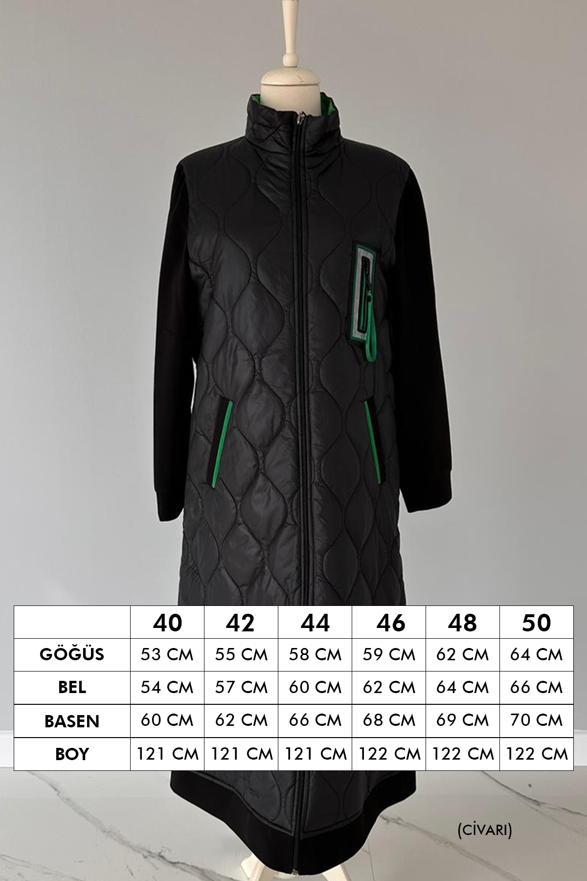 Kapitone Detaylı Siyah Renk Kaban 17736