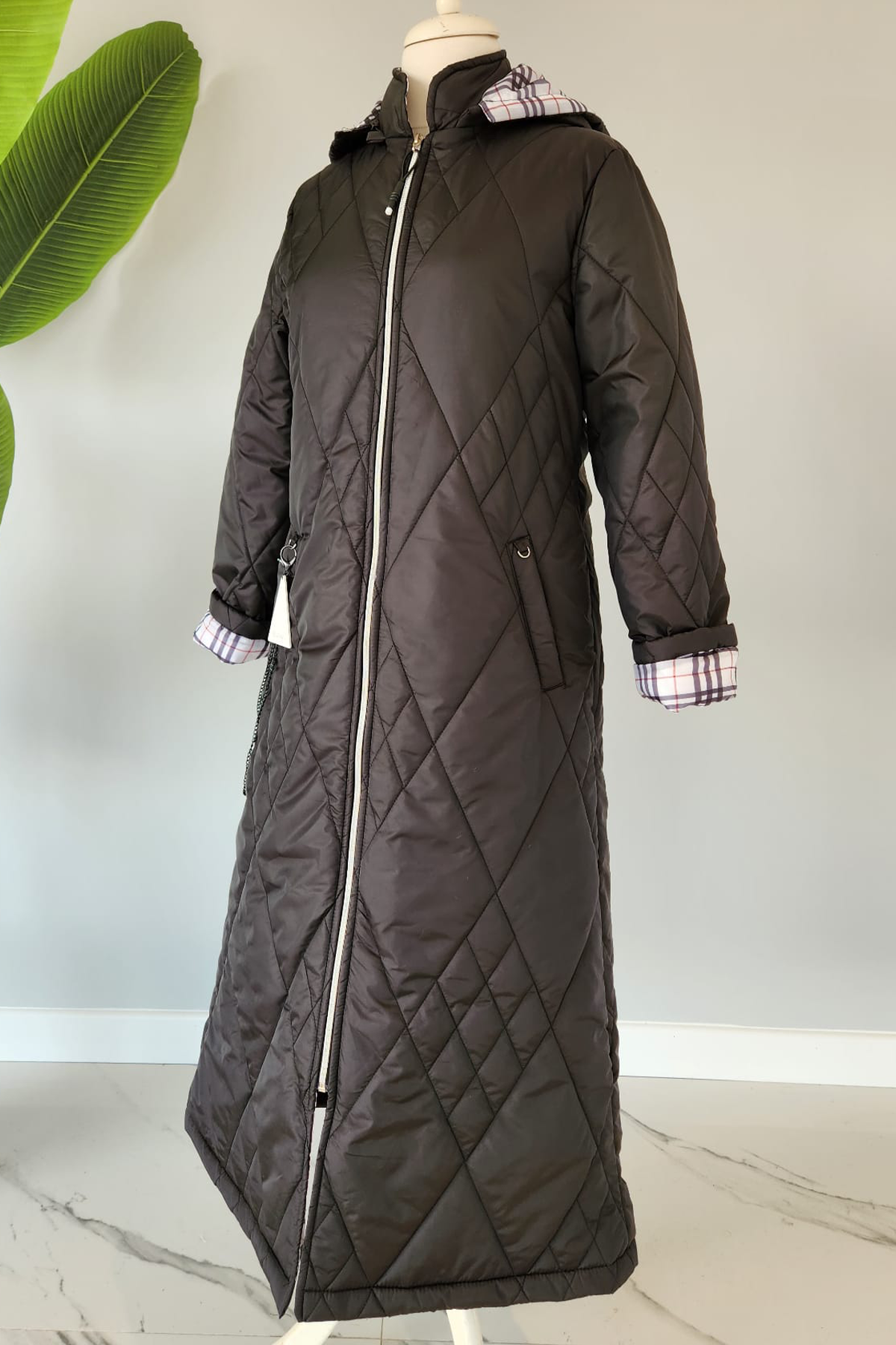 Kapüşonlu Ekose Desen Astarlı Mont Kaban 17734 Siyah