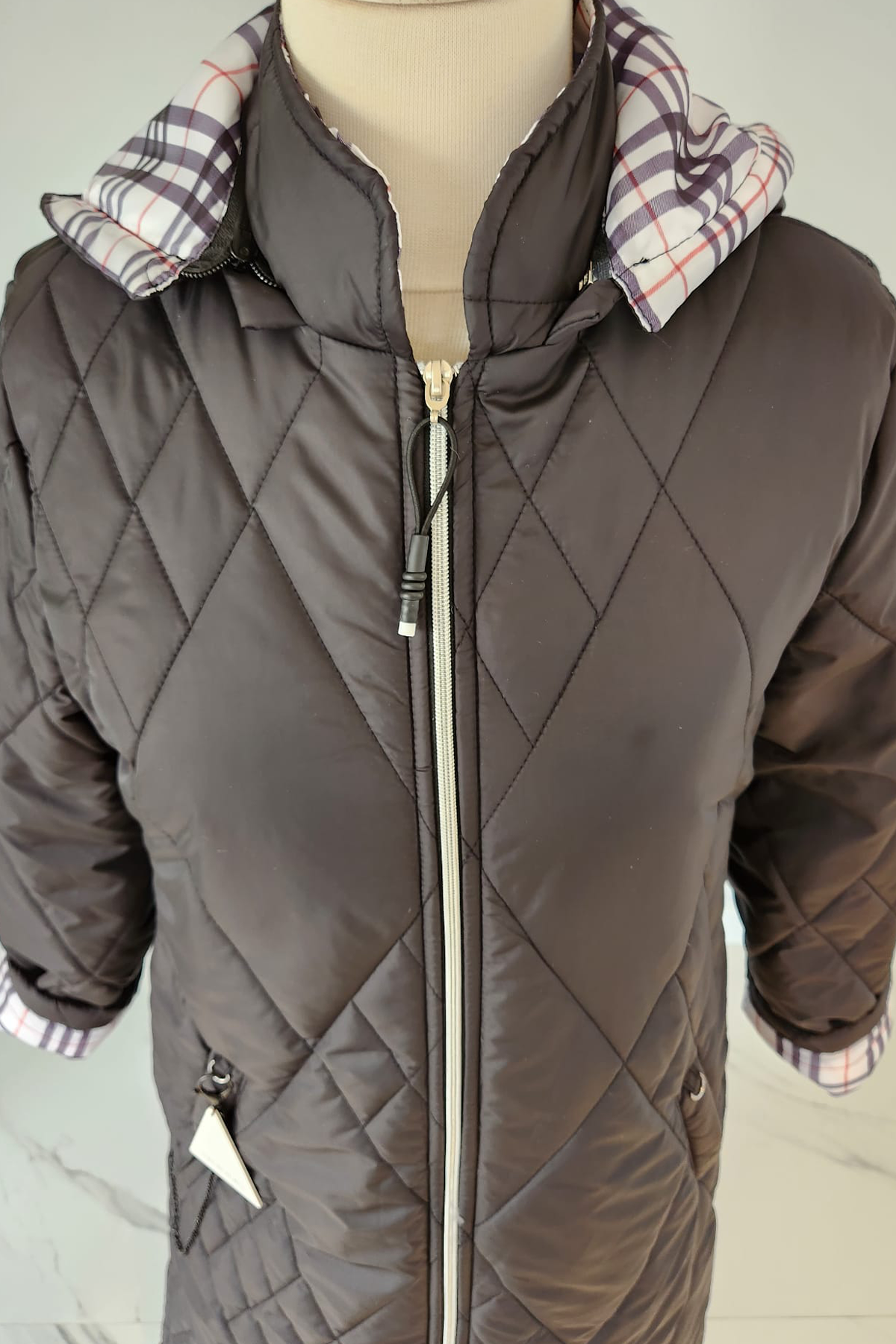 Kapüşonlu Ekose Desen Astarlı Mont Kaban 17734 Siyah