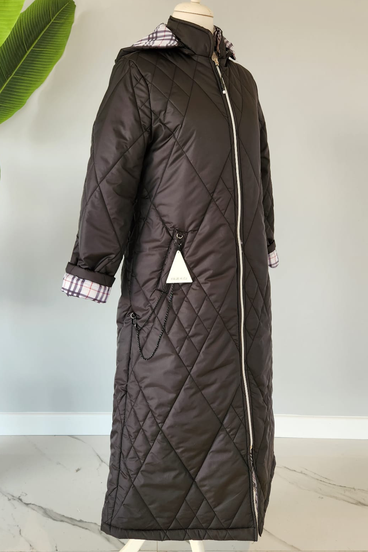 Kapüşonlu Ekose Desen Astarlı Mont Kaban 17734 Siyah