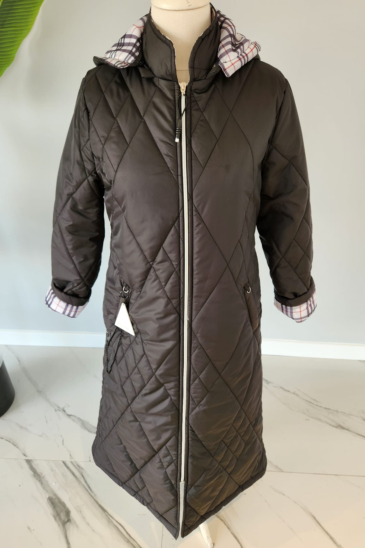 Kapüşonlu Ekose Desen Astarlı Mont Kaban 17734 Siyah