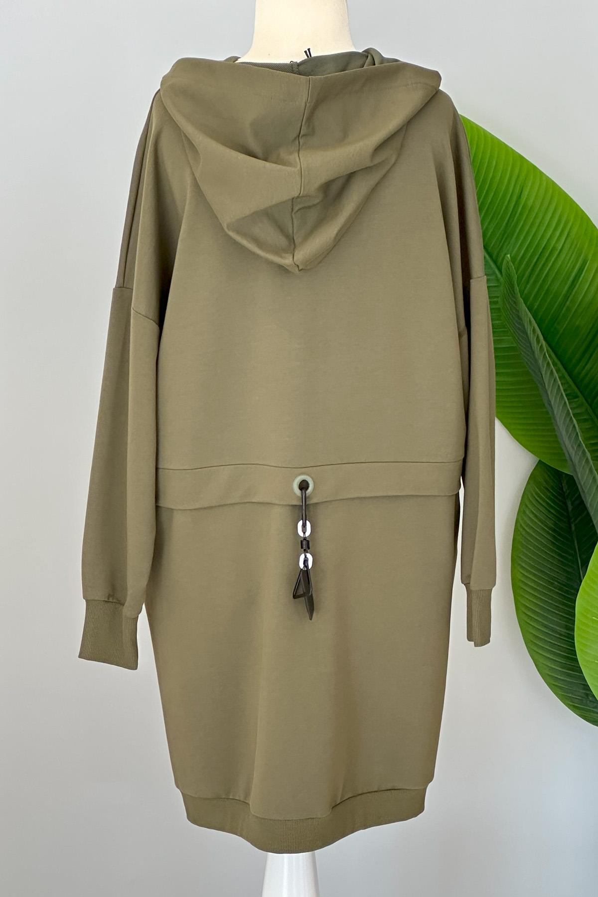 Kapüşonlu ve Fermuarlı Sweat Ceket 10419 Haki