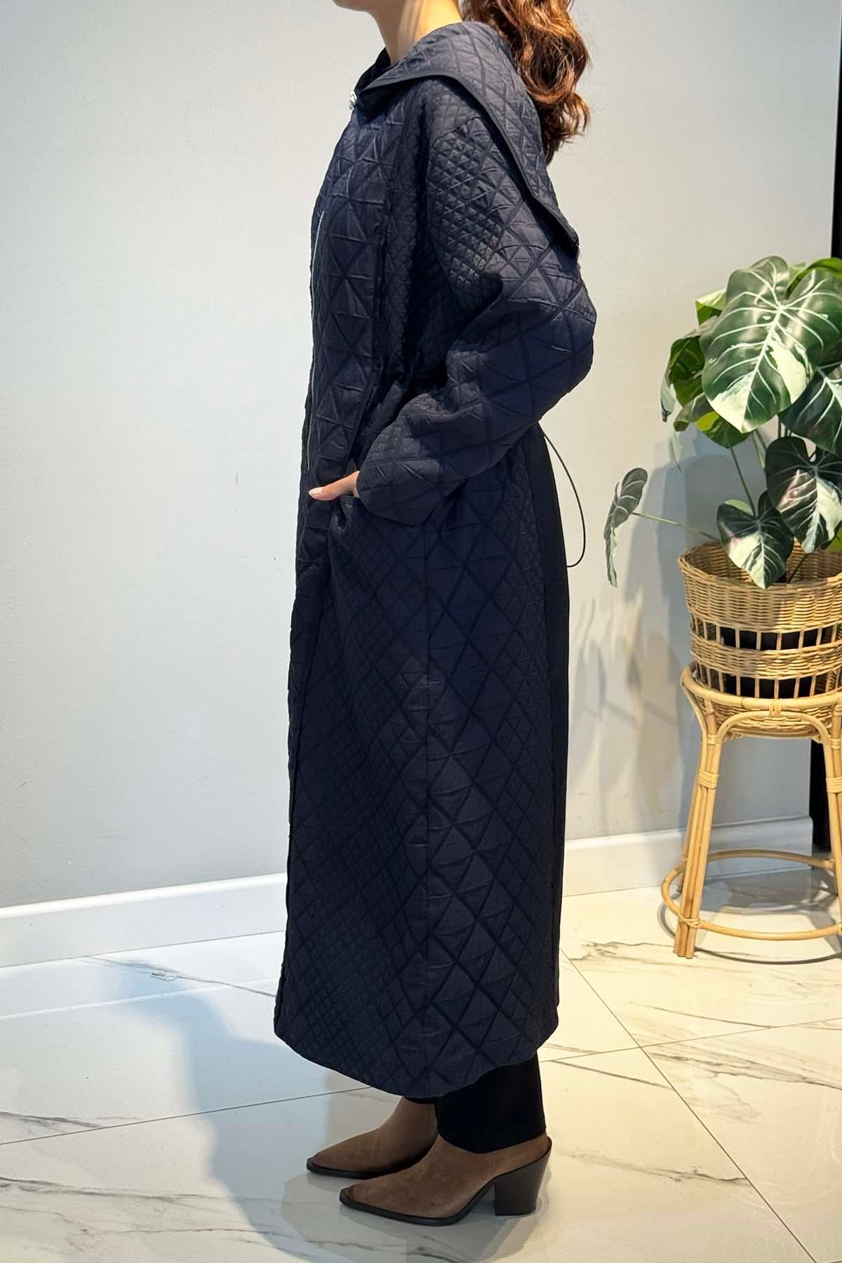 Kapüşonü Fermuar Detaylı Baklava Kapitön Kap Ceket 6838 Lacivert