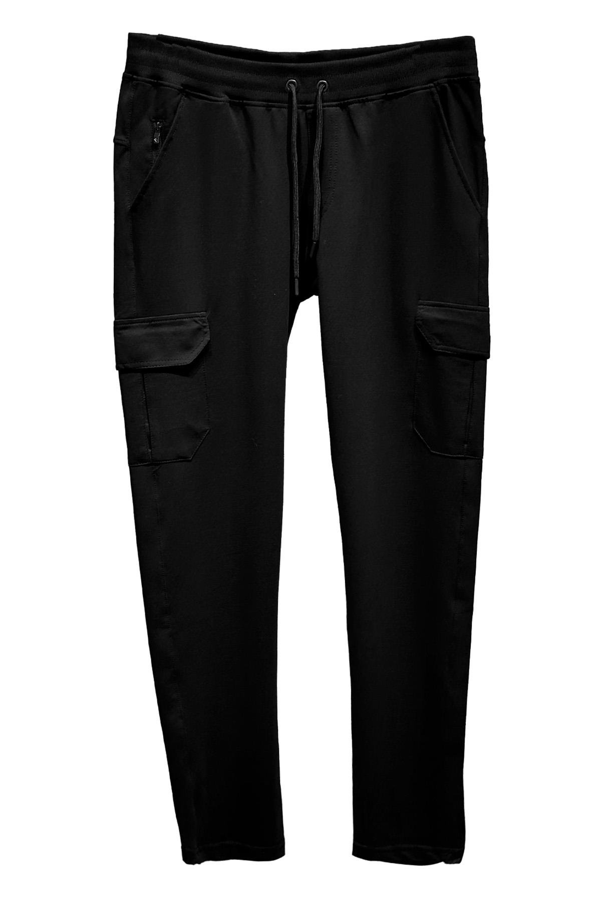 Kargo Cep Detay  Düz Paça Erkek Eşofman Altı 24707 Siyah