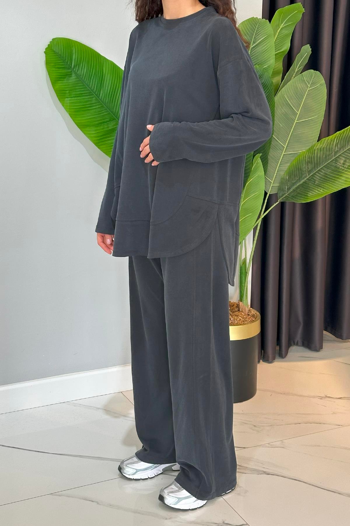 Kavisli Kesik Detaylı Pike Takım 34745 Siyah