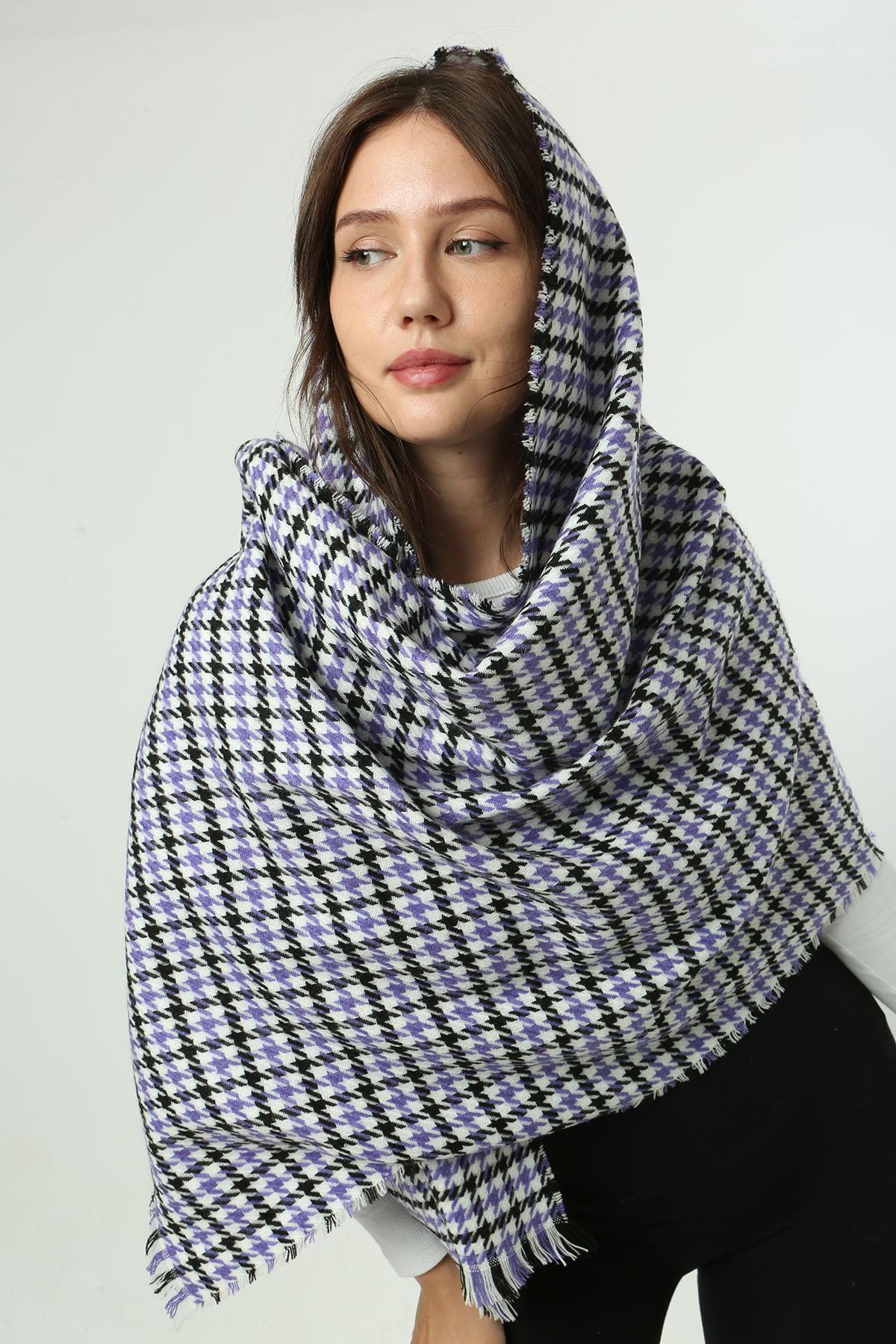 Kazayağı Desenli Atkı Omuz Şalı 70X180 cm 1220 Mor