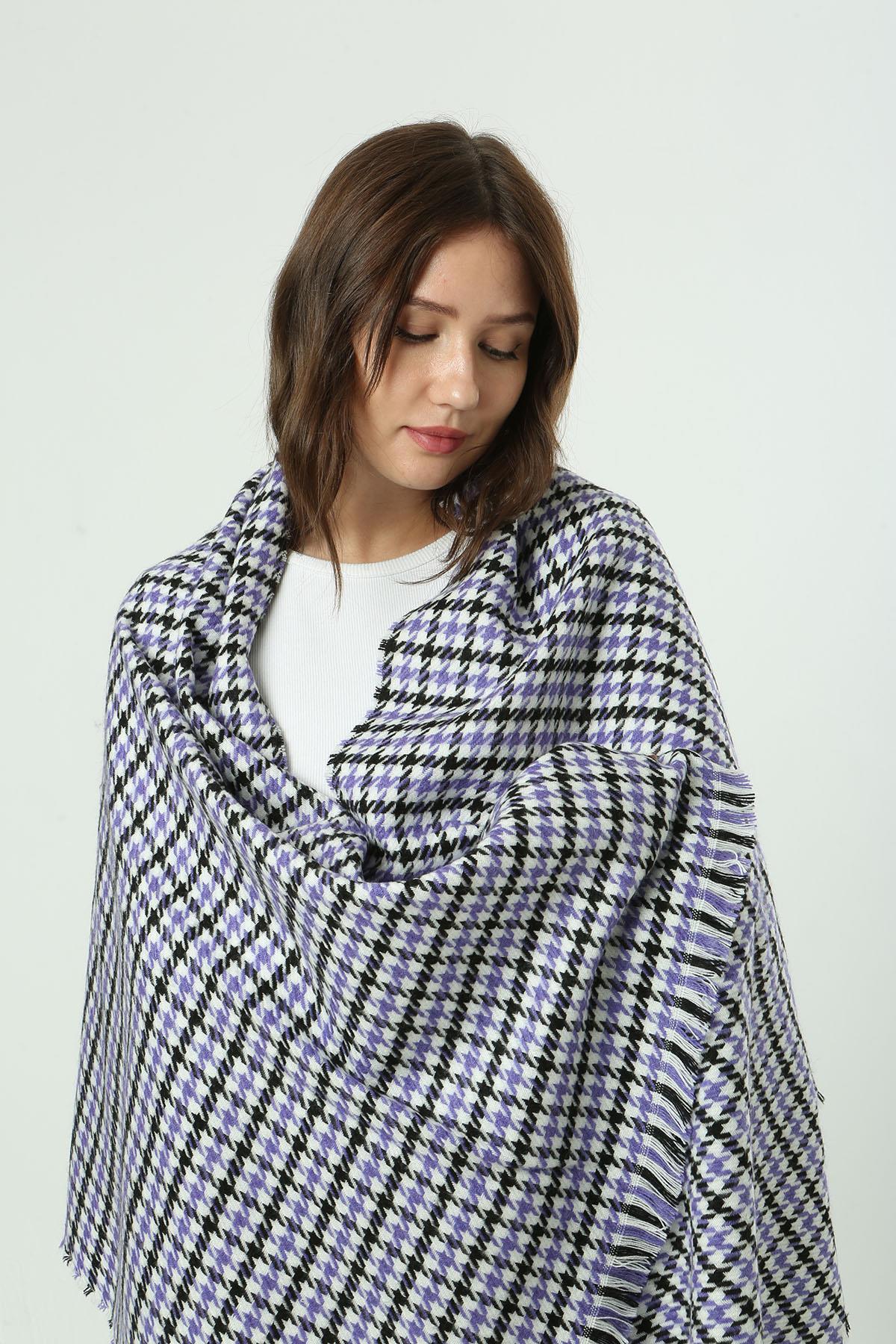 Kazayağı Desenli Atkı Omuz Şalı 70X180 cm 1220 Mor